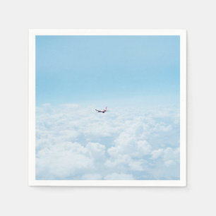 Plane Themed, A Airplane Flies In Blue Skies Above Napkin
