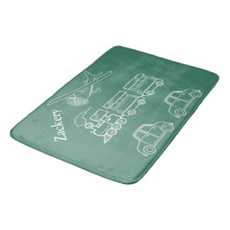 Plane, Train and Car Design ~editable name & Bath Mat