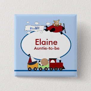 PLANE & TRAIN Baby Shower Name Tag Button