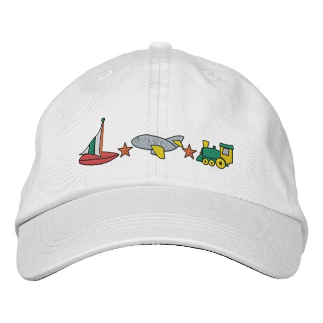 Plane, Train, Sailboat Embroidered Hat (Front)