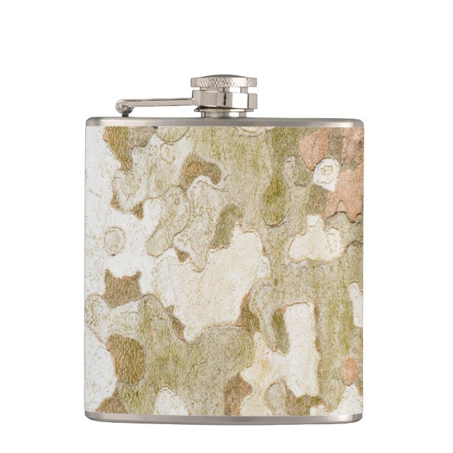 Plane tree camouflage looks bark pattern hip flask (Front)