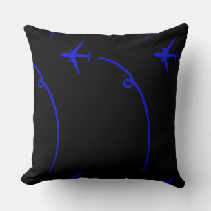 Plane With Air Trail Dk Black Throw Pillow