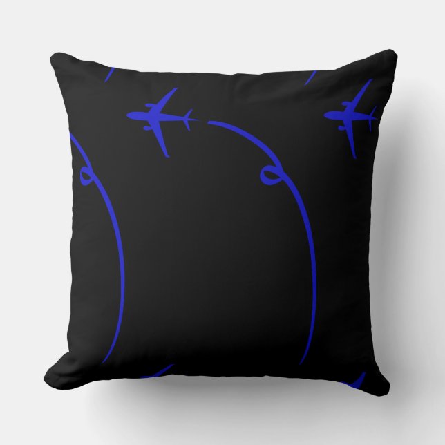 Plane With Air Trail Dk Black     Throw Pillow (Front)