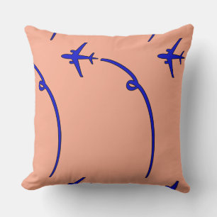 Plane With Air Trail Peach Throw Pillow