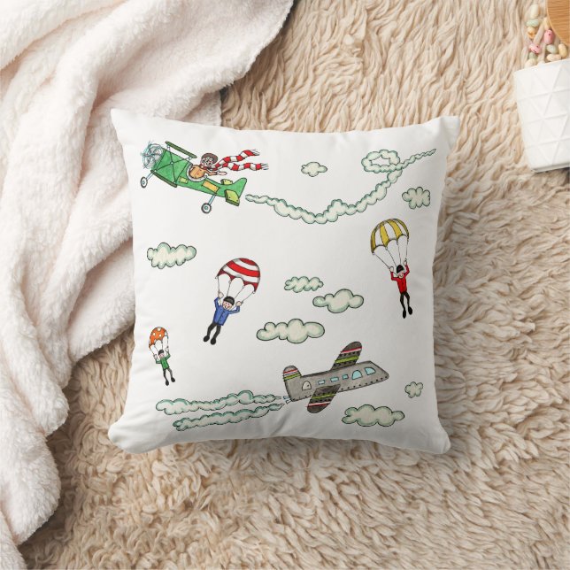 Planes and Parachutes Throw Pillow (Blanket)
