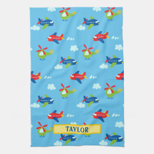 Planes Helicopters Clouds Artwork Lt Sky Blue Name Kitchen Towel