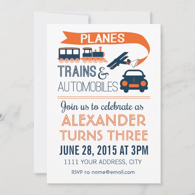 Planes, Trains & Automobiles Invitation (Front)