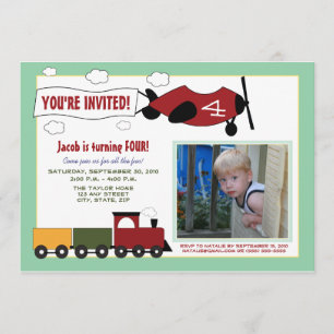 Planes & Trains Birthday Party Invite (mint)