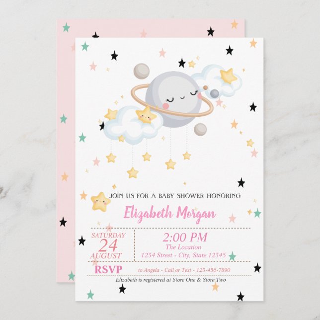 Planet,Clouds, Stars,Baby Shower   Invitation (Front/Back)
