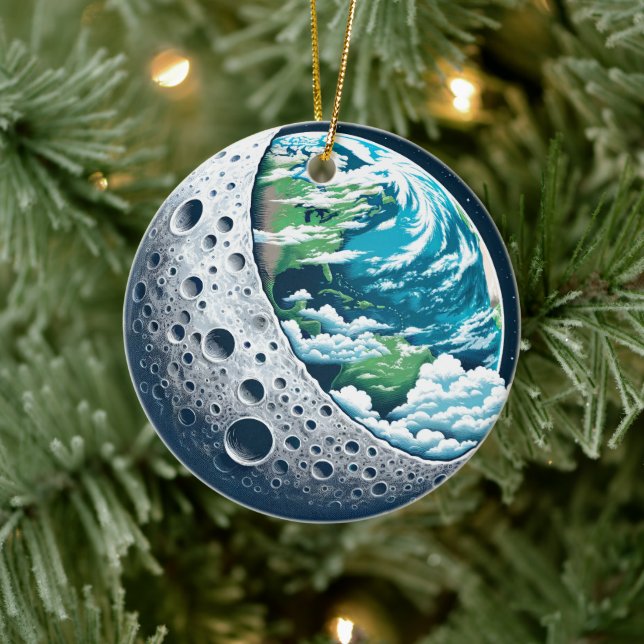Planet Earth and Its Moon: Celestial Wonder Ceramic Ornament (Tree)