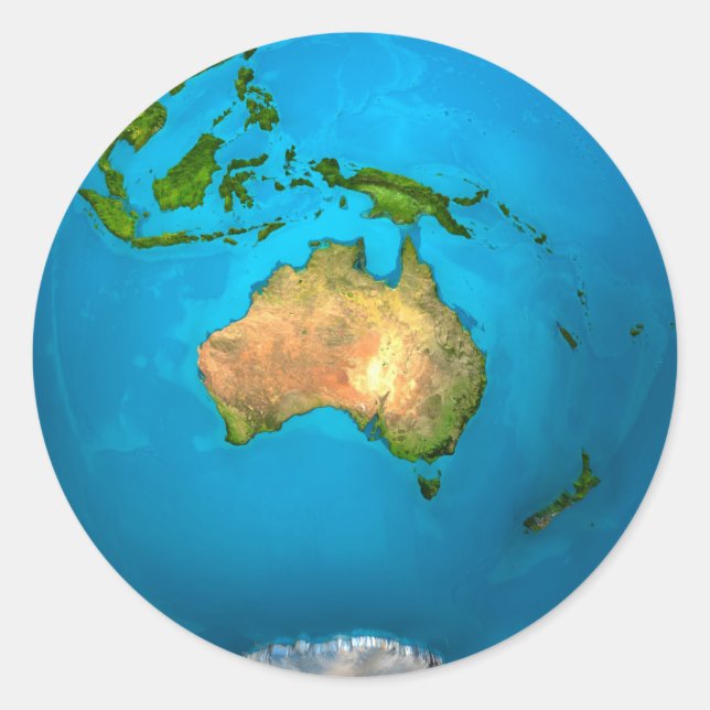 Planet Earth - Australia - Colourful Globe. 3d Classic Round Sticker (Front)