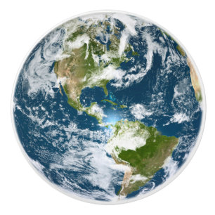Planet Earth Blue & Green Globe as seen from Space Ceramic Knob