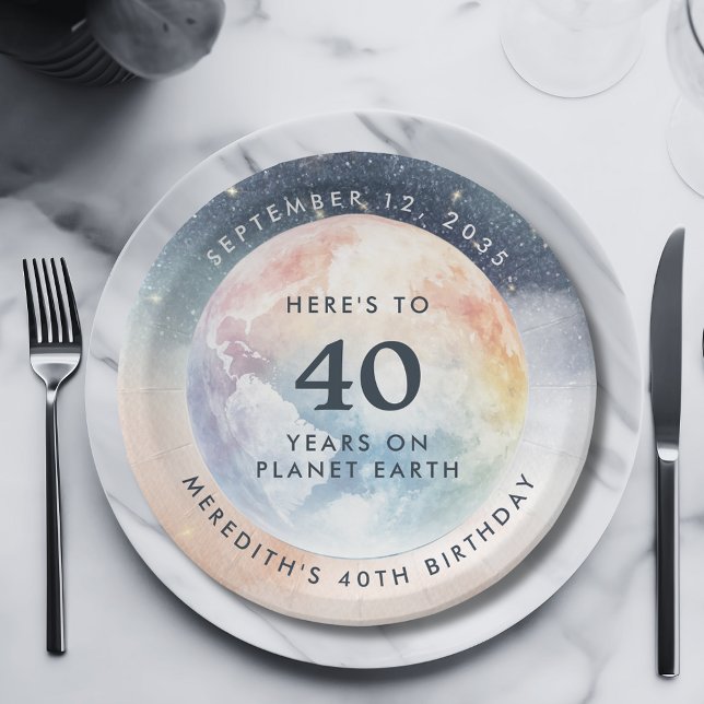 Planet Earth Celestial Sky 40th Birthday Paper Plate (Planet Earth Celestial Sky 40th Birthday Party Paper Plates)