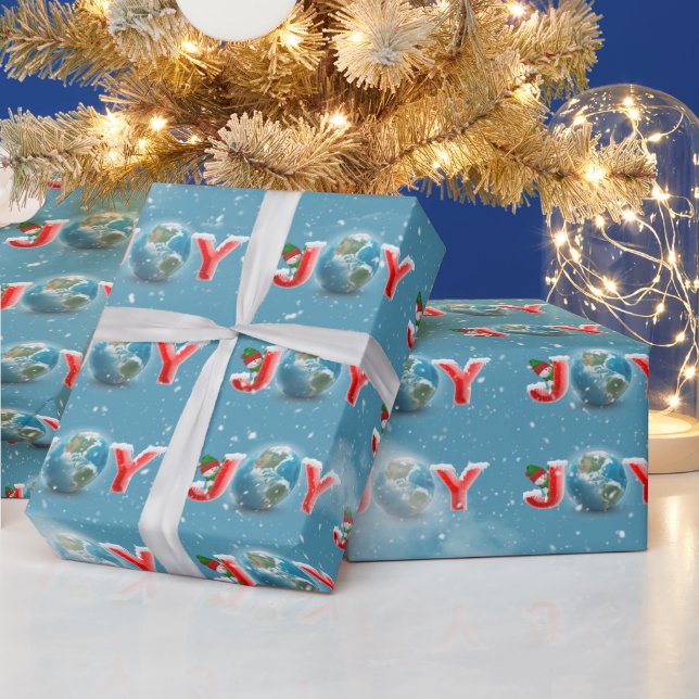 Planet Earth Christmas Joy in Clouds Wrapping Paper (Holidays)