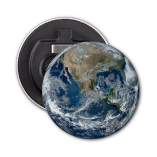 Planet Earth from Outer Space with Clouds Bottle Opener