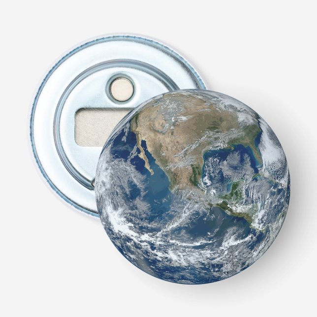 Planet Earth from Outer Space with Clouds Bottle Opener (Front)