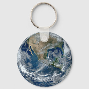 Planet Earth from Outer Space with Clouds Keychain