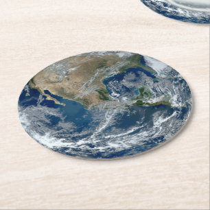 Planet Earth from Outer Space with Clouds Round Paper Coaster