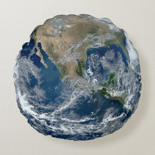 Planet Earth from Outer Space with Clouds Round Pillow (Front)