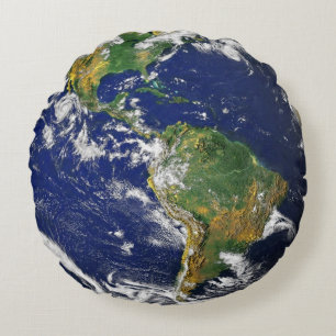 Planet Earth from space mancave Round Pillow