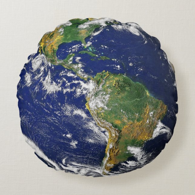 Planet Earth from space mancave Round Pillow (Front)