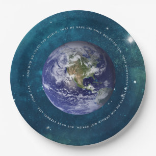 Planet Earth in Space  Christian John 3:16 - Jesus Paper Plate