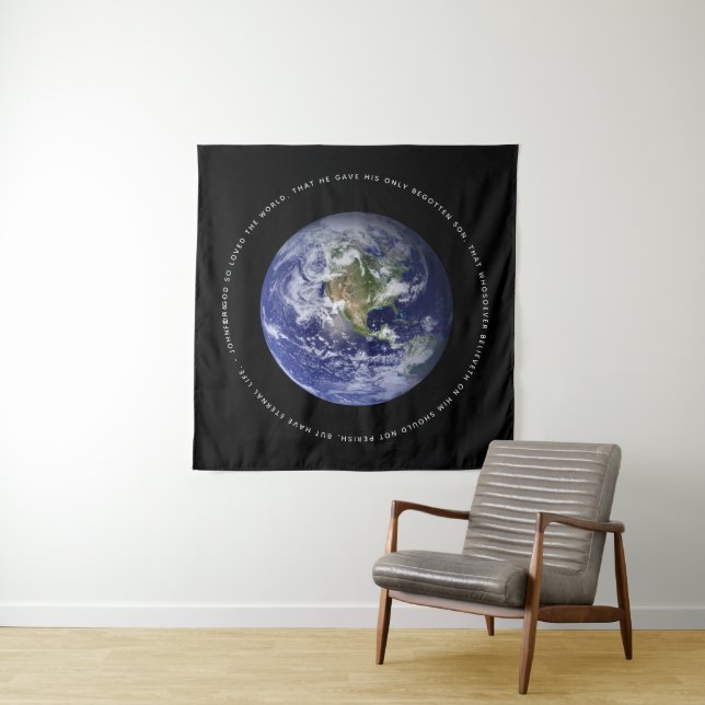 Planet Earth in Space - Christian  John 3:16 Tapestry (In Situ)