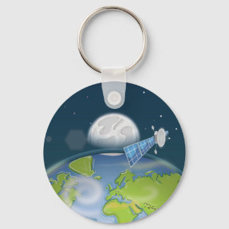 Planet Earth orbiting Satellite Keychain