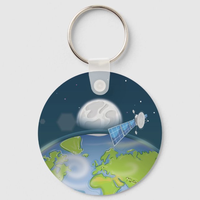 Planet Earth orbiting Satellite Keychain (Front)
