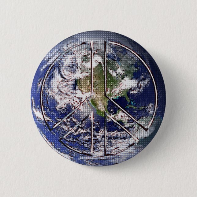 Planet Earth Peace Sign 2 Inch Round Button (Front)