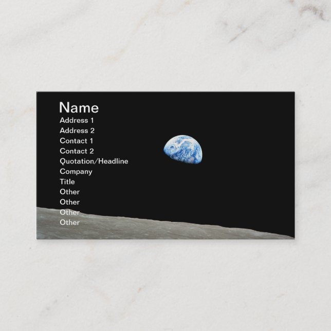Planet earth rising above the moon business card (Front)