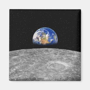 Planet earth rising over Moon Magnet