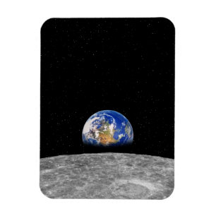 Planet earth rising over Moon Magnet