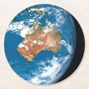 Planet Earth Showing Clouds Over Australia. Round Paper Coaster