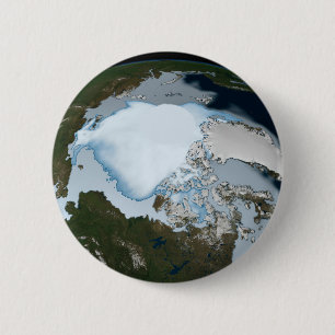 Planet Earth Showing Sea Ice Coverage In 1980. 2 Inch Round Button