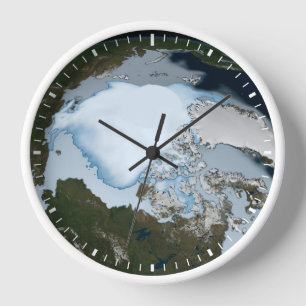 Planet Earth Showing Sea Ice Coverage In 1980. Clock