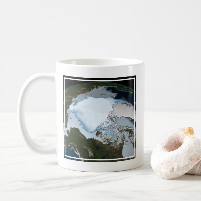 Planet Earth Showing Sea Ice Coverage In 1980. Coffee Mug (With Donut)