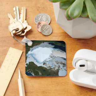 Planet Earth Showing Sea Ice Coverage In 1980. Keychain