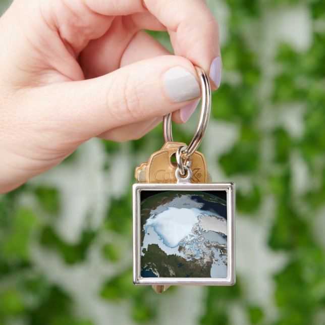 Planet Earth Showing Sea Ice Coverage In 1980. Keychain (Hand)