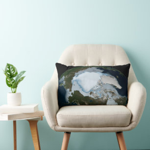Planet Earth Showing Sea Ice Coverage In 1980. Lumbar Pillow