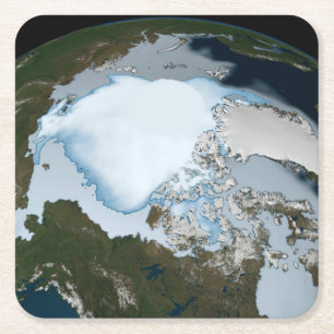 Planet Earth Showing Sea Ice Coverage In 1980. Square Paper Coaster