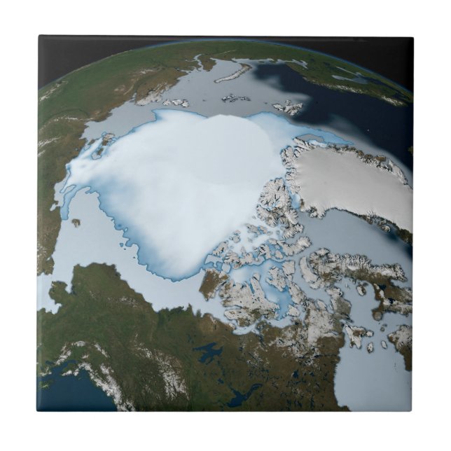 Planet Earth Showing Sea Ice Coverage In 1980. Tile (Front)