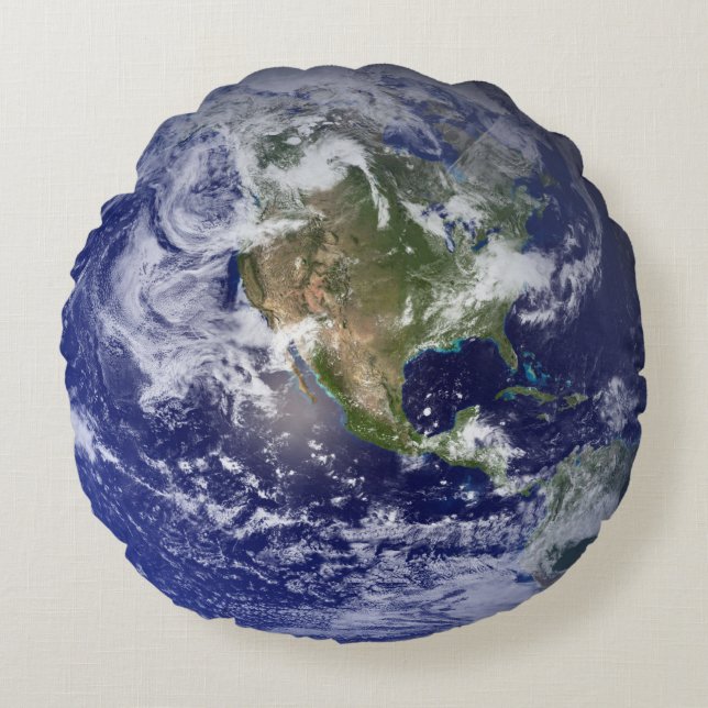 Planet Earth Space Solar System Home Blue Round Pillow (Front)