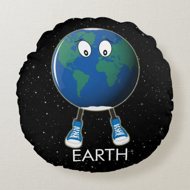 Planet Earth & Stars Round Pillow (Front)