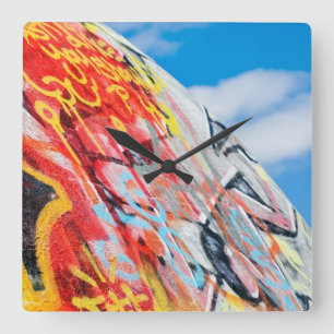 planet graffiti square wall clock