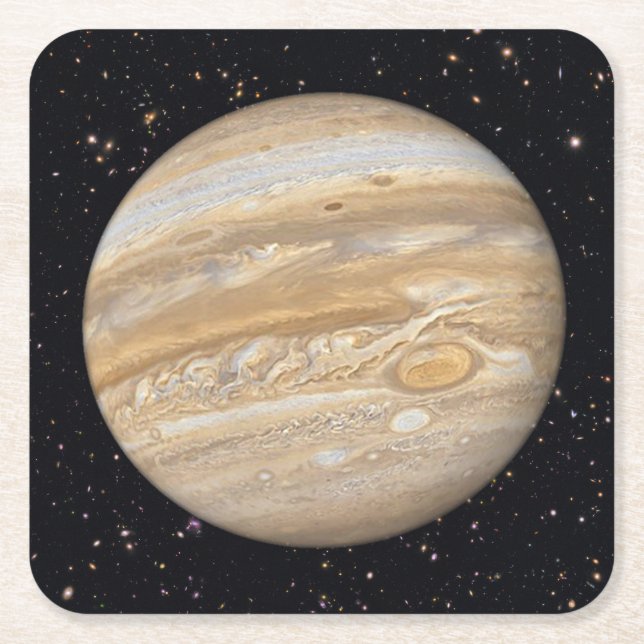 Planet Jupiter Starry Sky Square Paper Coaster (Front)