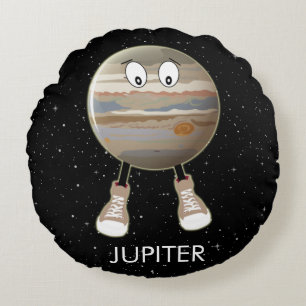 Planet Jupiter & Stars Round Pillow