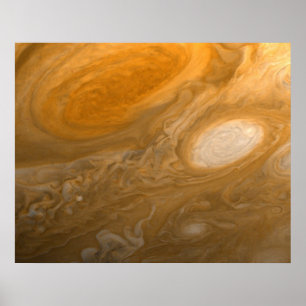 Planet Jupiter Swirling Storms and Big Red Spot Poster