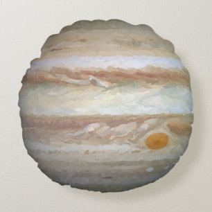 Planet Jupiter Watercolor Round Pillow