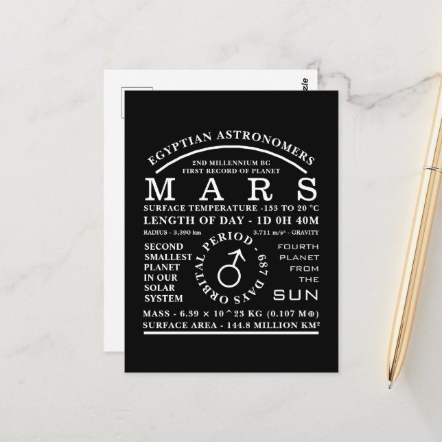 Planet Mars Detailed Astronomy Symbol Postcard (Front/Back In Situ)